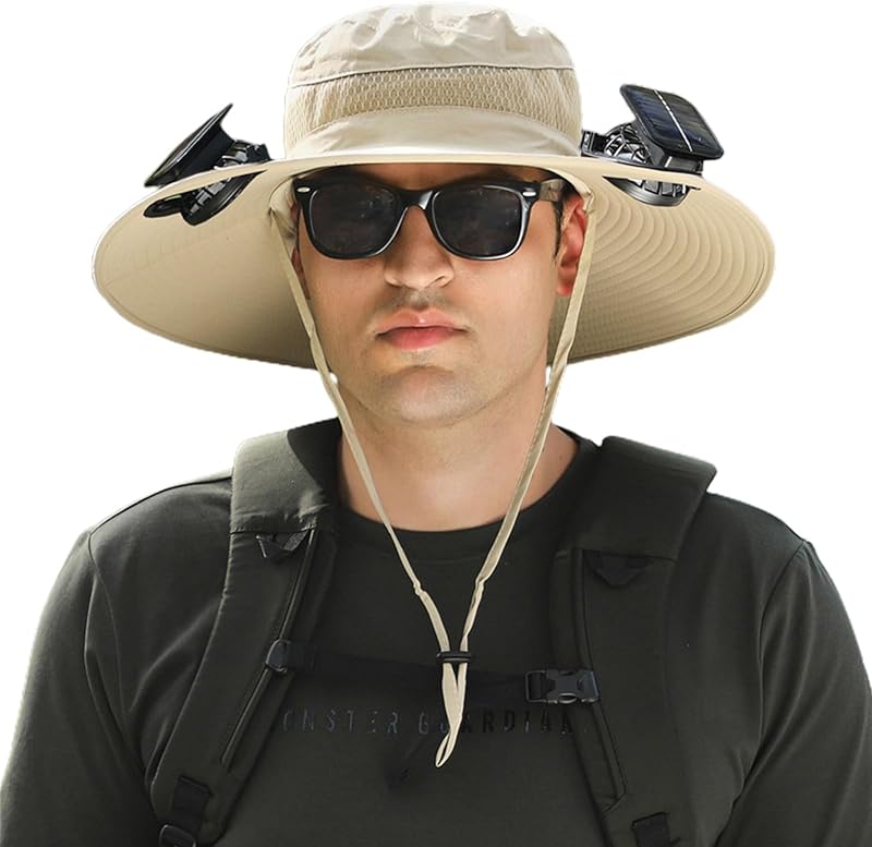 Wide Brim Solar Fan Outdoor Fishing Hat Hats for Men Women & USB Charging,Upf50+