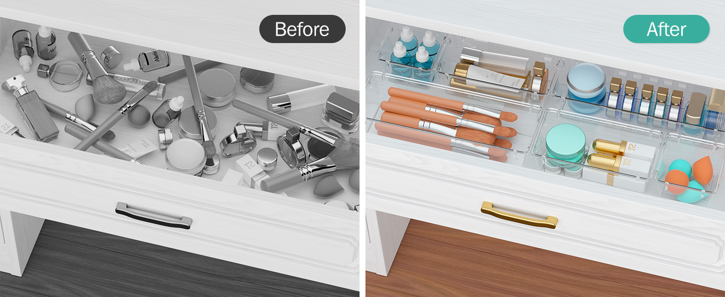 WOWBOX 6 Pack Clear Drawer Organizer Set, Acrylic Drawer Storage Trays, Storage Bins for Makeup, Cosmetics, Jewelries, Utensils, Gadgets, Office