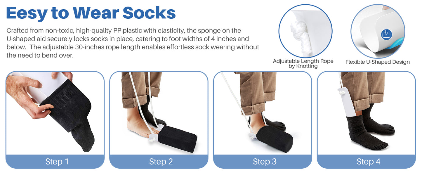 3 in 1 Sock Aid Device for Seniors Kit [Sock Aid and Dressing Stick] -Sock Aide Device with Foam Handles, 35 Inch Adjustable Extended Shoe Horn & Sock Puller Aid Easy On and Off