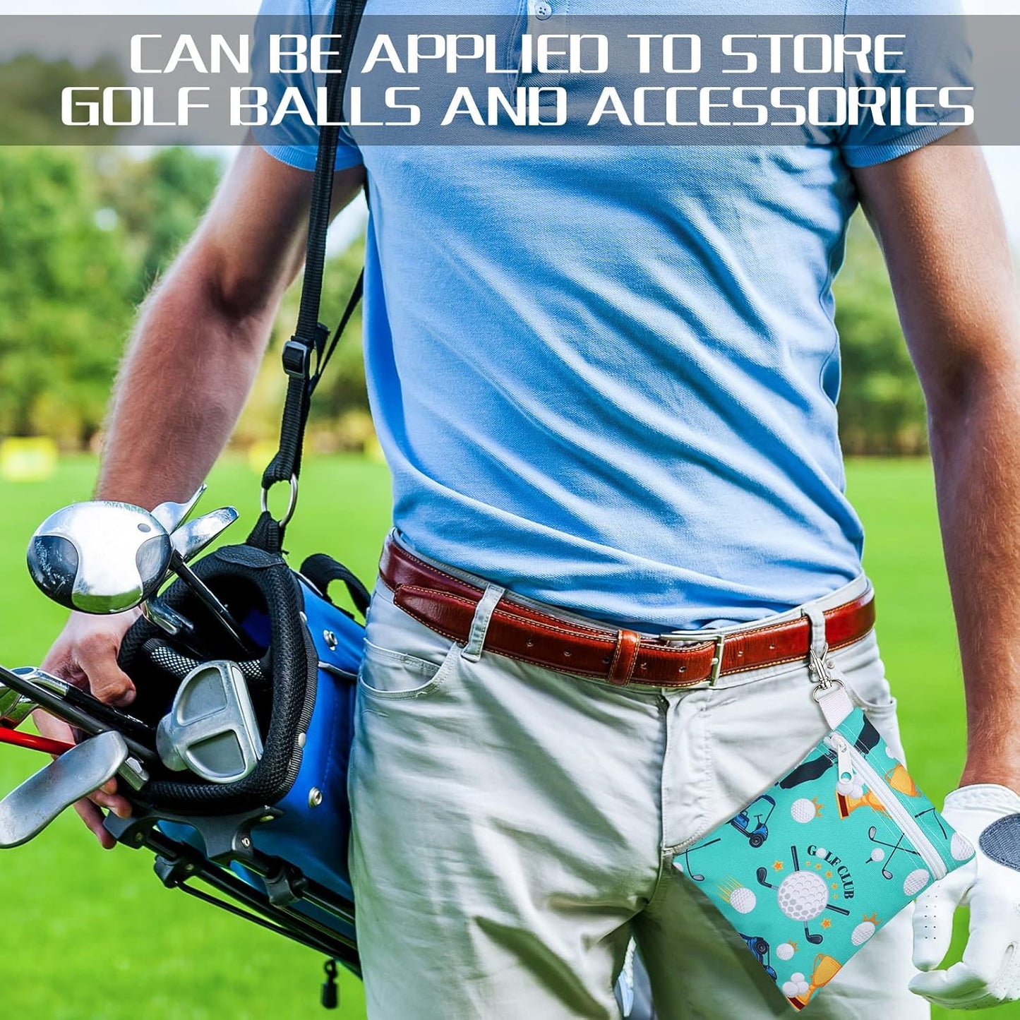Silkfly 4 Pcs Golf Tee Bag 5.62 x 6.87 Inch Zipper Pouch Tee Holder Pouch with Metal Lobster Claw Clip Gifts Accessories for Men Women Golf Lover Player, 4 Styles(Stylish)