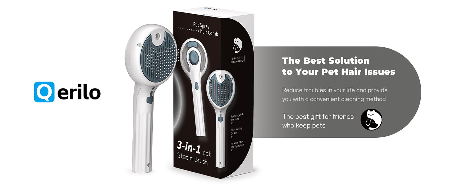 Cat Steam Brush for Indoor Cats – 3-in-1 Grooming Tool with Water Spray, Self-Cleaning Hair Comb for Long & Short Haired Cats and Dogs
