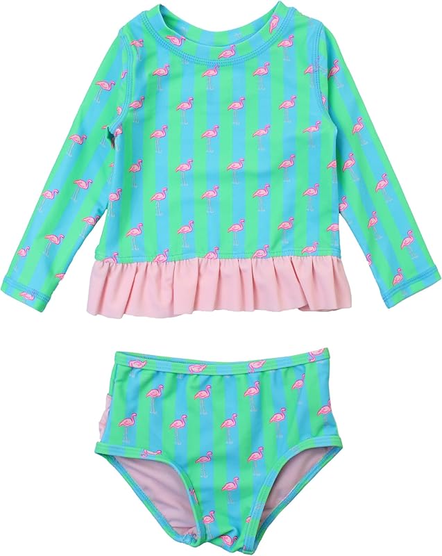 RuffleButts Baby/Toddler Girls Long Sleeve Rash Guard UPF50+ Sun Protected Bikini Swimsuit