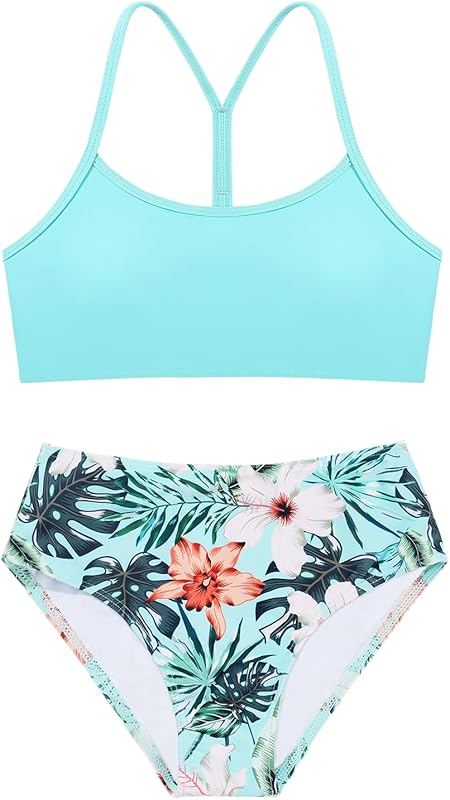 Weixinbuy Girls Swimsuits Bikini Set Kids Bathing Suit Bikini Top Bottom 2Pcs Teen Girls' Swimwear Set