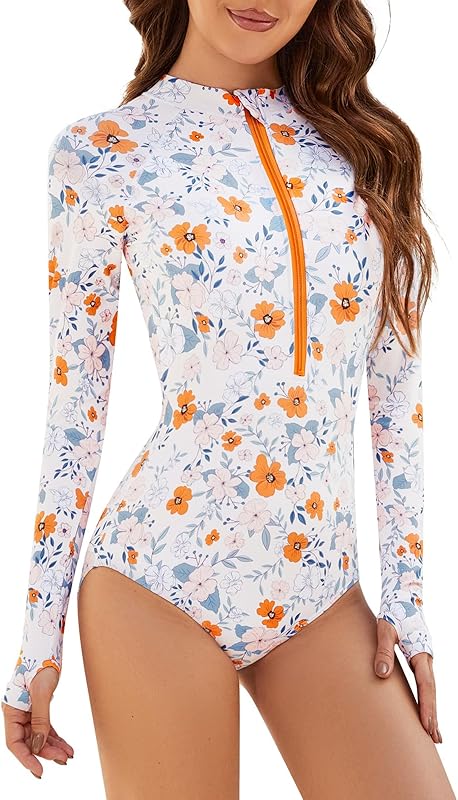Women One Piece Long Sleeve Rash Guard UV Protection Surfing Swimsuit Swimwear Bathing Suit