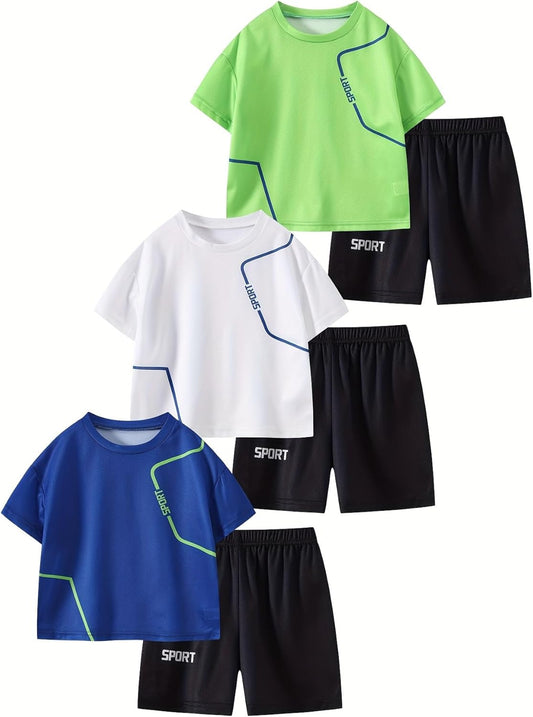 Boys' Active Shorts Set 6 Pieces T-Shirt and Quick Drying Shorts Summer Activewear Sets 4-12Y