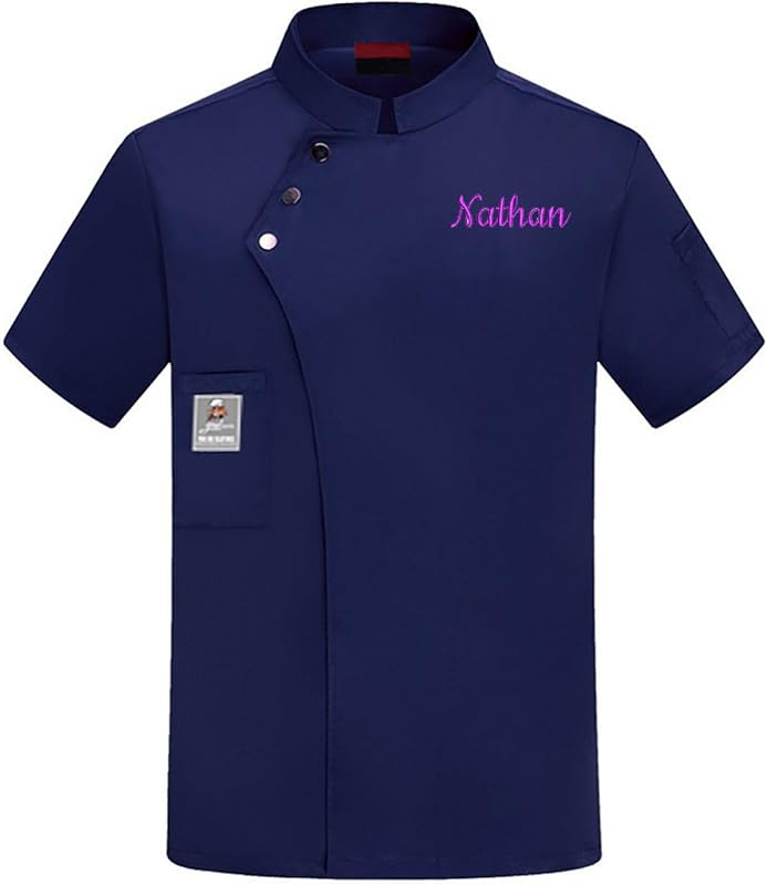Custom Chef Coat Jacket With Embroidered Name Personalized Men's Short Sleeve Classic Chef Coat With Traditional Buttons