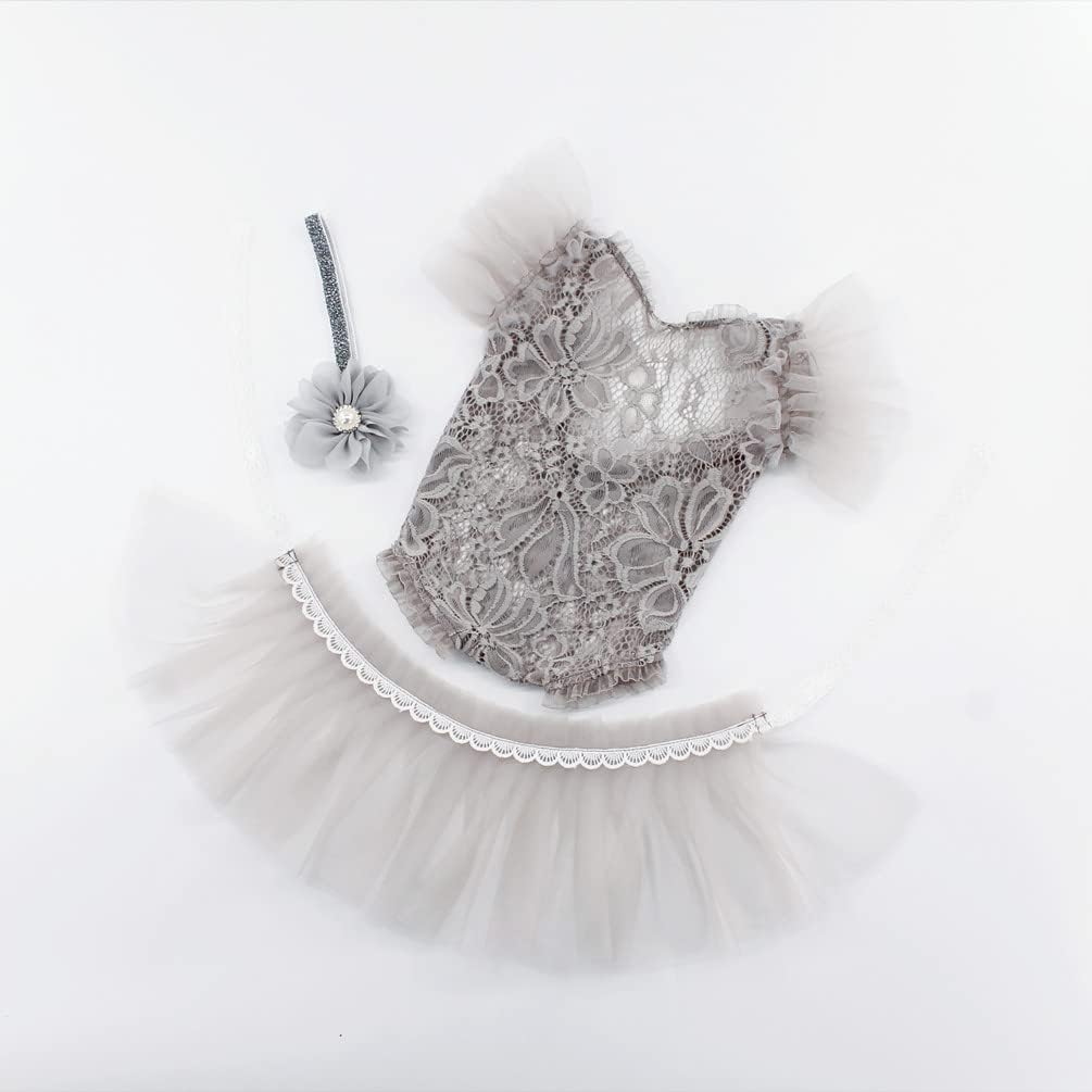 Newborn Photography Props Outfits Princess Baby Girl Pearl Lace Rompers Headdress Infant Baby Girl Photoshoot Costume