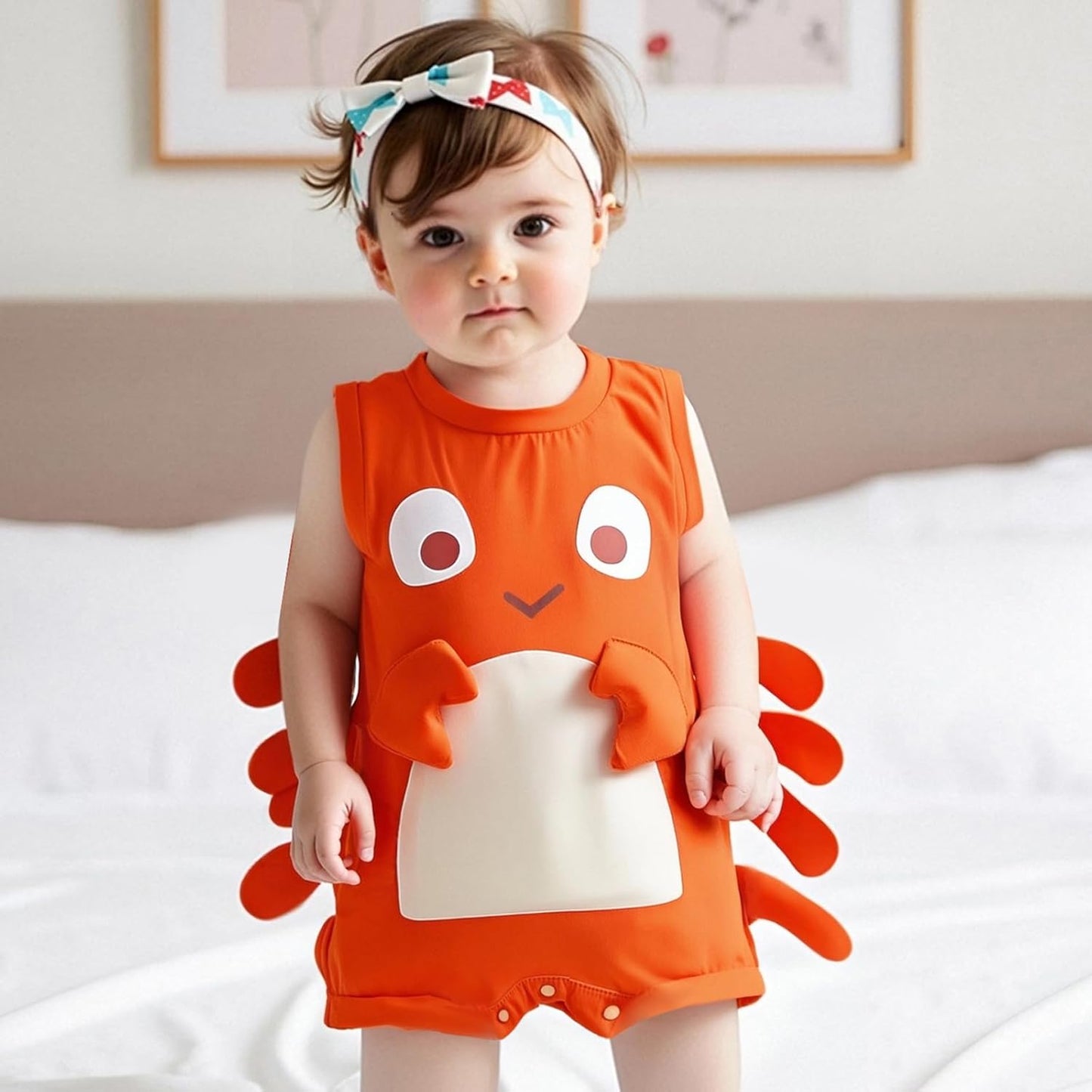 Newborn Crawfish Outfit Baby Girl Smocked Outfits Lobster Costume Onesie Sleeveless Summer Clothes
