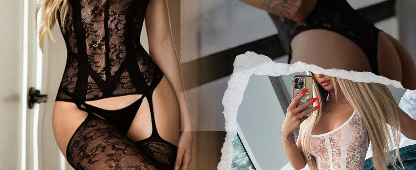 Buitifo Womens Fishnet Bodystocking Plus Size Crotchless Bodysuit Sexy Tights Nightwear Chemise Lingerie