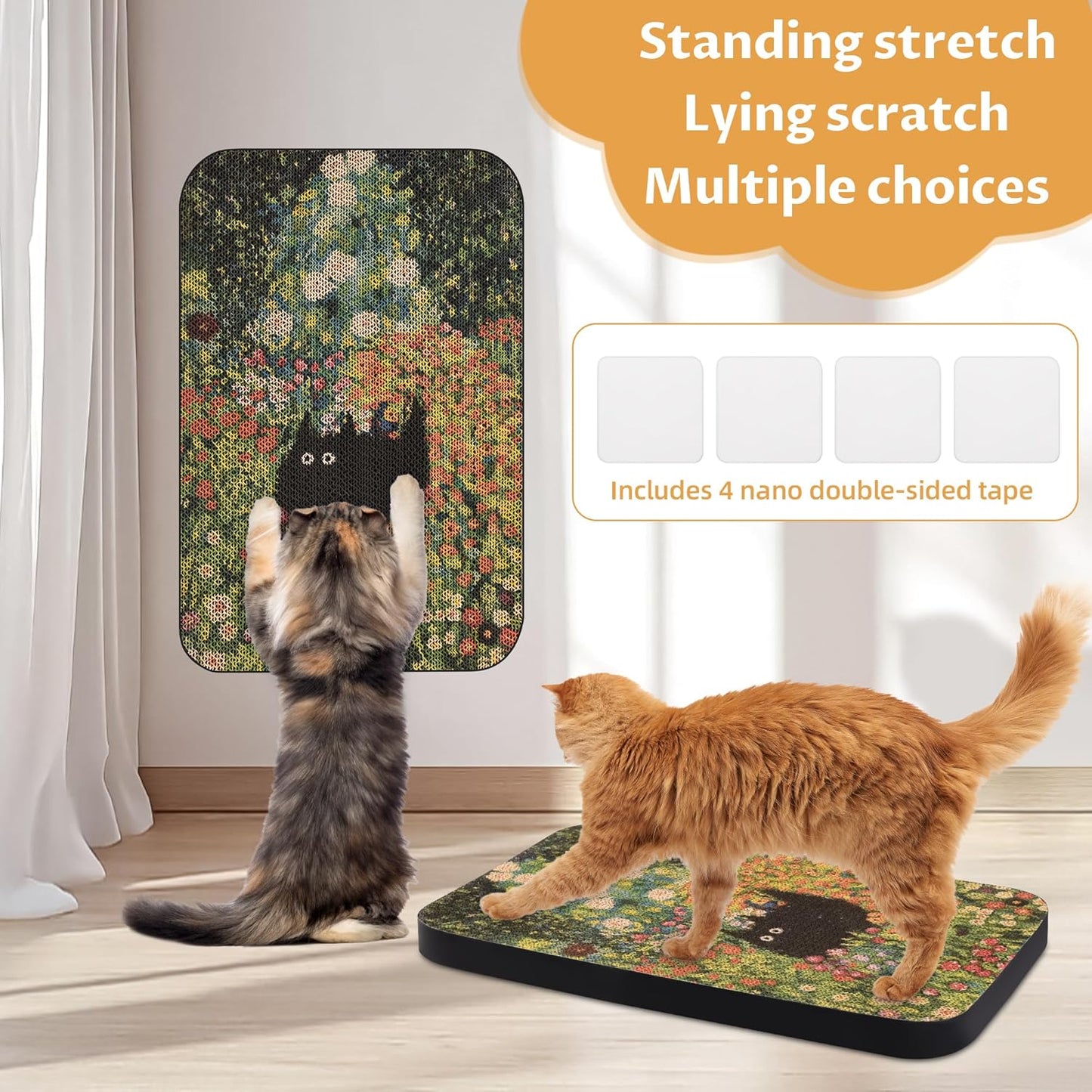 Art Cat Wall-Mountable Scratching Board 16.7x11x1 Inch Cat Wall Scratch Pad and Scratcher for Indoor Cats Furniture Protector（Flower Garden）