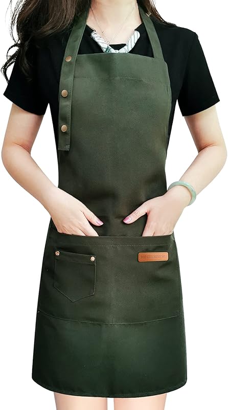 Apron for Men Women with Adjustable Straps and Large Pockets, Canvas Cotton Cooking Kitchen Chef Bib Aprons Waterproof Beige