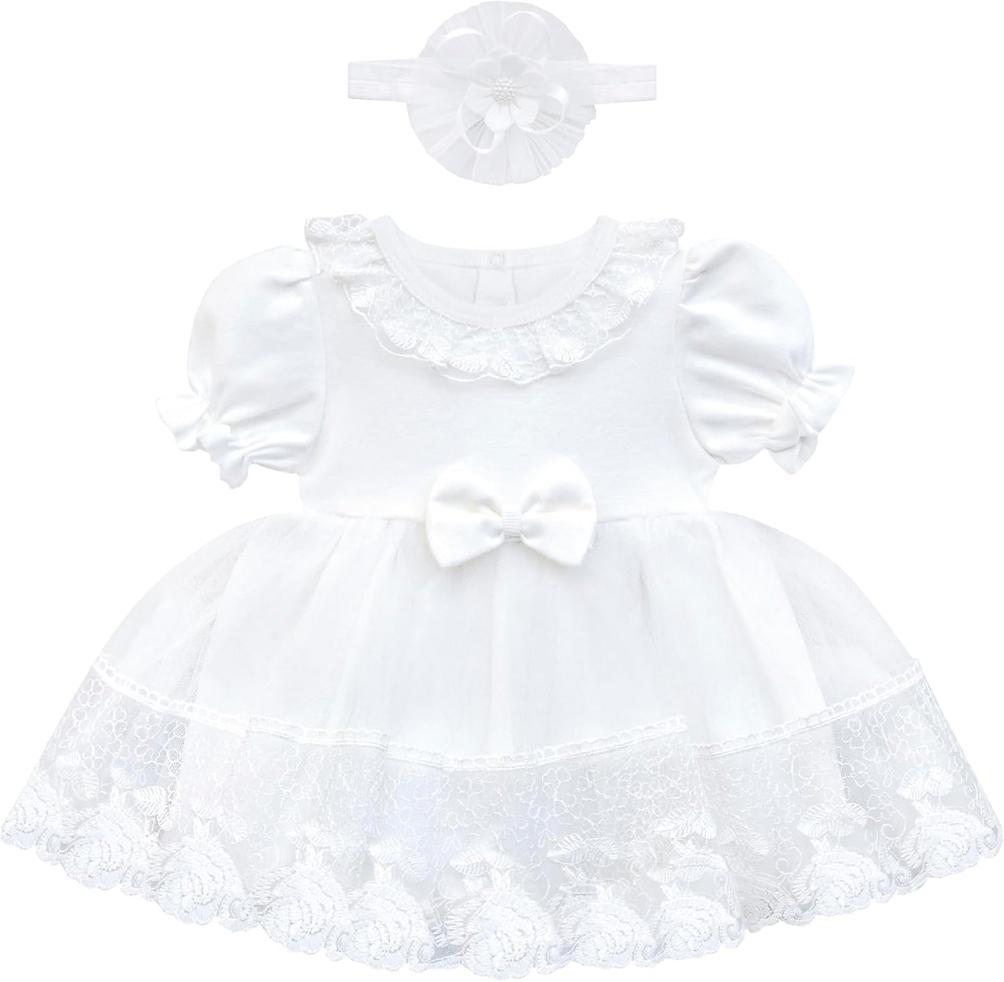 Lilax Baby Girls' Lace Floral Embroidered Dress, Christening Baptism Dress
