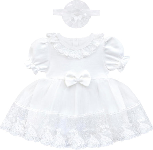 Lilax Baby Girls' Lace Floral Embroidered Dress, Christening Baptism Dress