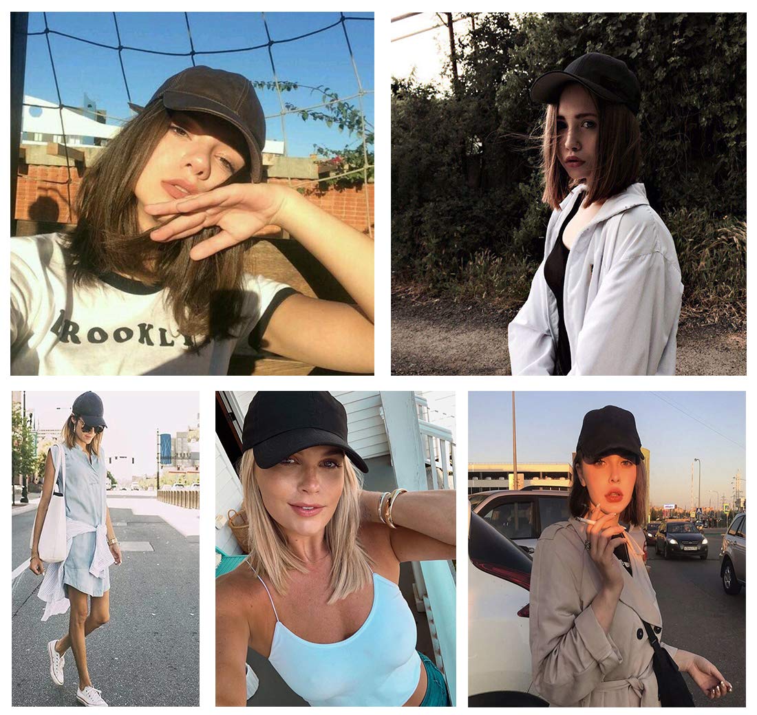 Qlenkay Baseball Cap with Hair Extensions Straight Short Bob Hairstyle Adjustable Removable Wig Hat 14inch for Woman Girl Ash Blonde Mix Bleach Blonde
