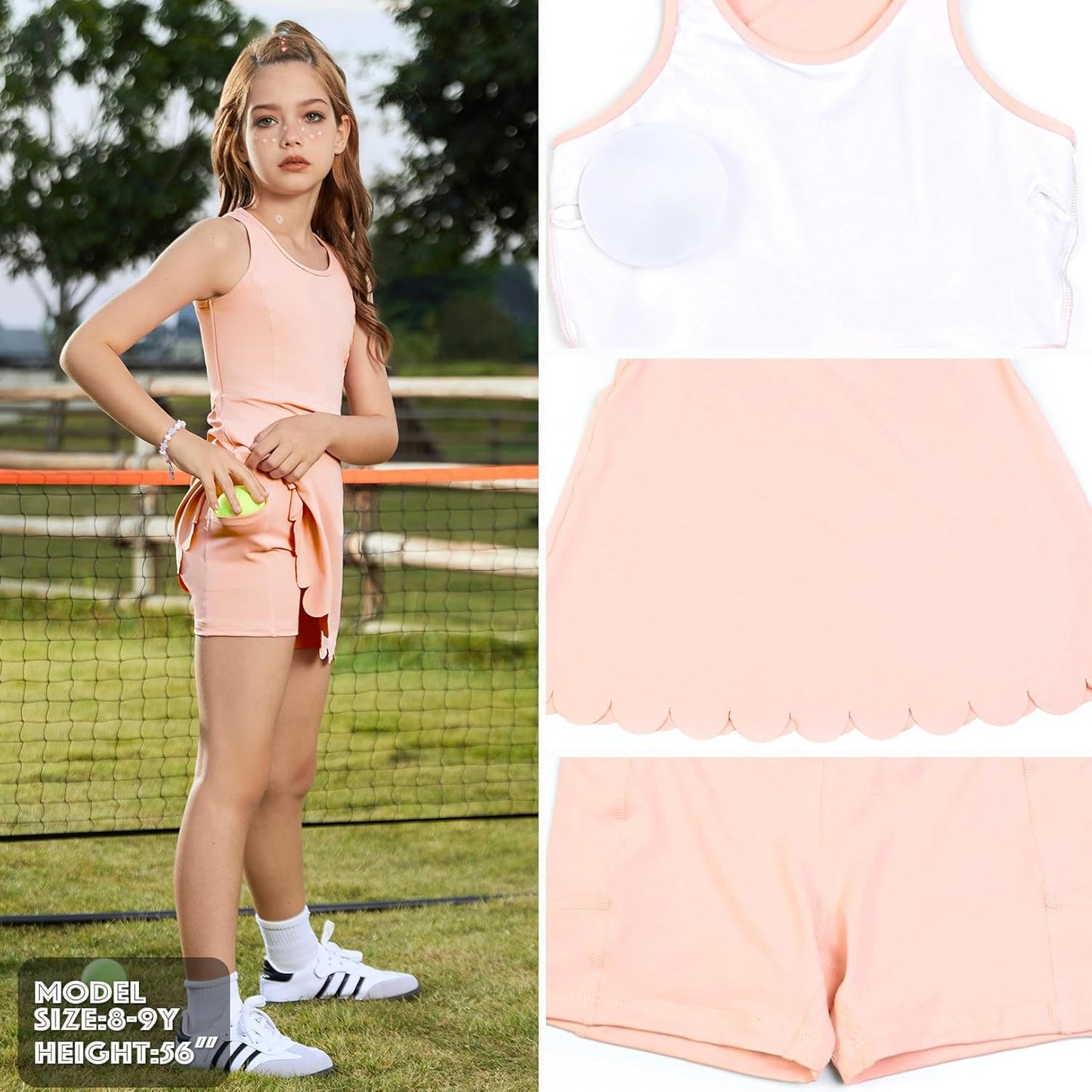 Jxstar Girls Tennis Dress Sleeveless Golf Outfit High Waist Workout Athletic Skorts Sets with Shorts Pockets