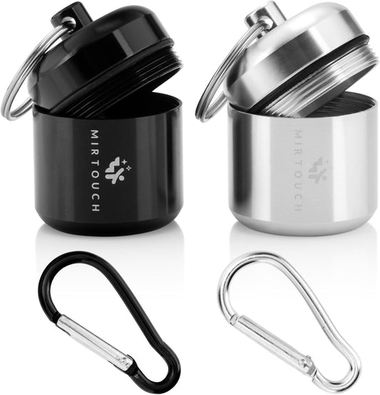 Portable Keychain Pill Holder Case for Round Glucose Tablets & Critical Medicine - Discreet Waterproof Key Chain Pill Container Carrier with Strong Carabiners - Aluminum Alloy Pill Fob Box - 2 Pack