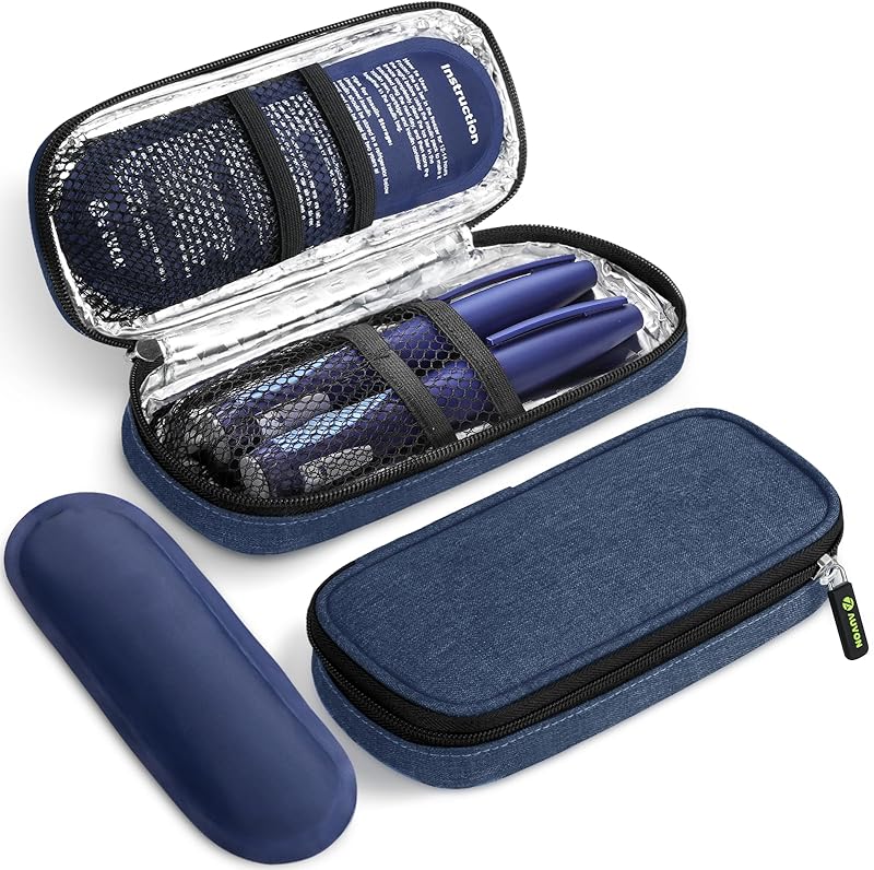 AUVON Insulin Pen Cooler Travel Case with 2 x 90g TSA Approved Ice Packs, Diabetic Medication Insulated Cooling Bag for Insulin Pens and Diabetic Supplies Storage, Compact for Daily Life and Trips