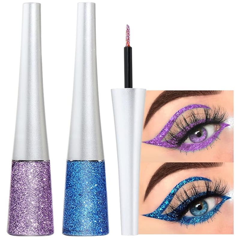 evpct 2Pcs White Black Liquid Eyeliner Set Waterproof White Eye Liners for Women Eyes Wing Eyeliner Stamps Shapes Colored Eyeliner delineador de ojos a prueba de agua contra el agua blanco para ojos