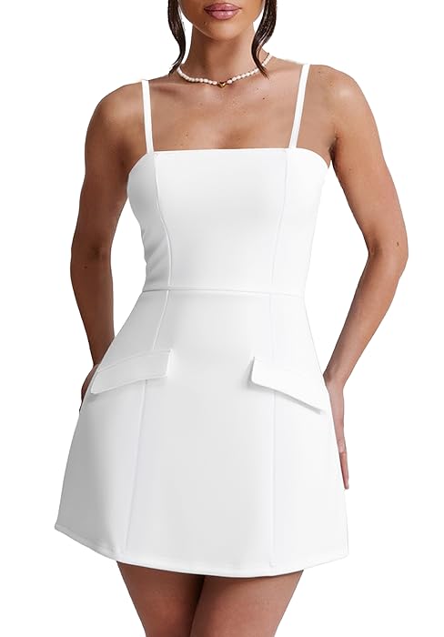 BORIFLORS Women's Sexy Bodycon Corset Mini A Line Dresses Sleeveless Square Neck Party Short Dress
