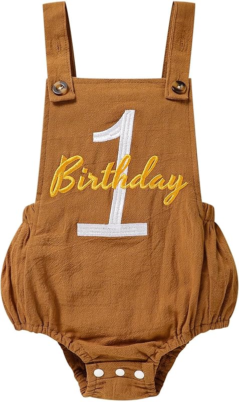 Baby Boys Girls 1st Birthday Romper Baby First Birthday Outfit Boy Solid Color Jumpsuit Cake Smash Outfit
