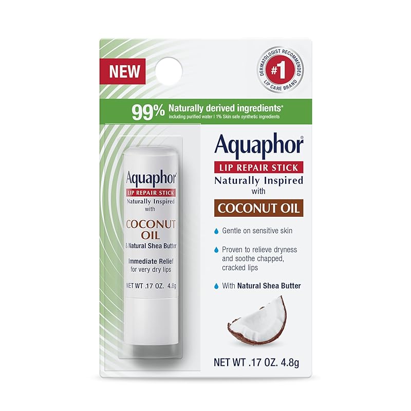 Aquaphor Naturally Inspired Lip Repair Stick with Aloe Vera and Natural Shea Butter, Hydrating Lip Balm Immediately Relieves Dryness, 0.17 Oz Stick