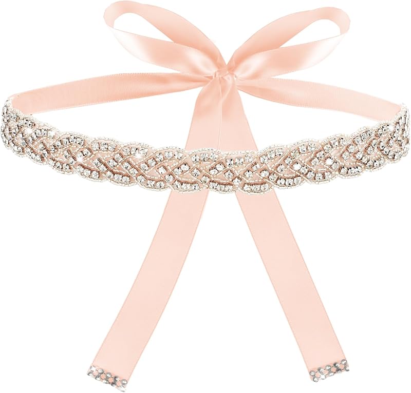 Handcrafted Bridal Rhinestone Wedding Waist Belt for Women, Bling Crystal Belts Glitter Ribbon Belt for Jeans Dress