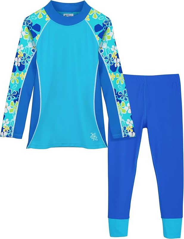 Tuga Girls Long Sleeve Rash Guard and Swim Legging Bathing Suit Set, UPF 50+