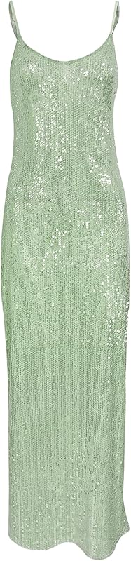 BOLLEY JOSS Women's Sequins Maxi Dress Sexy Spaghetti Strap Long Dress Sparkly Back Slit Bodycon Dresses