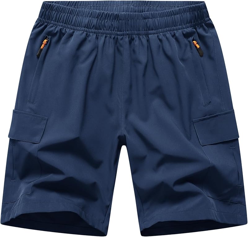 Boys Cargo Shorts, Outdoor Quick Dry Hiking Shorts, Lightweight Athletic Short with Zipper Pockets