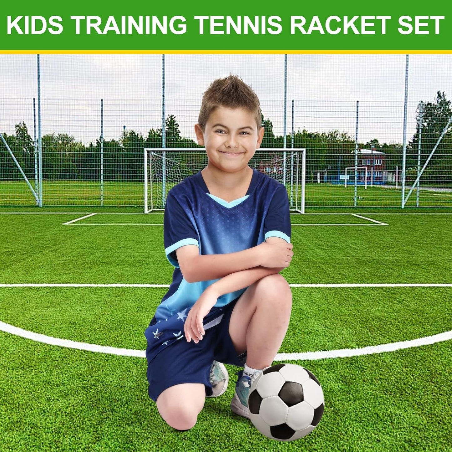 Kids Jersey Soccer Knit Set - 100% Polyester Quick Dry 1/4 Sleeve T-shirt, V-neck Gradient Mesh Soccer Set