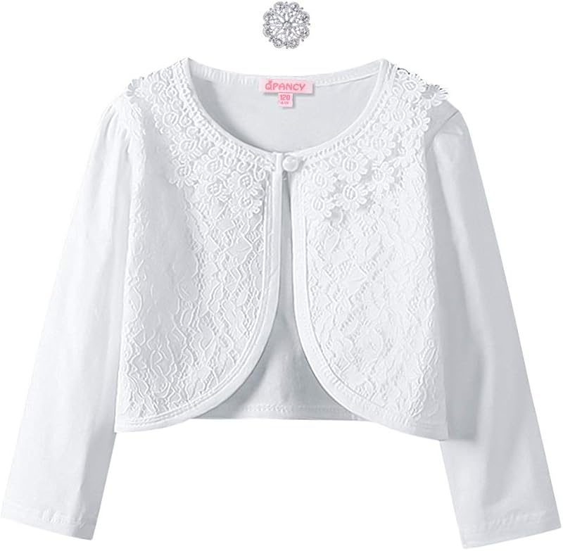Girls Shrugs Lace Bolero Long Sleeve Cardigan Party Church Dress Cover Up