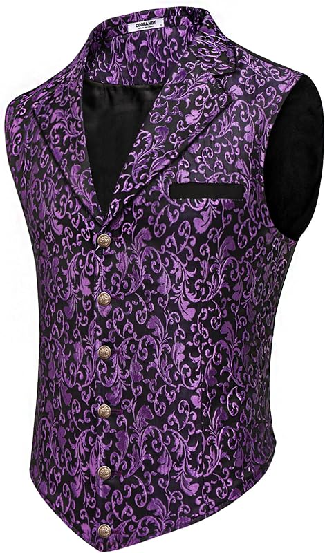 COOFANDY Mens Suit Vest Paisley Floral Victorian Vests Gothic Steampunk Formal Waistcoat Tuxedo Vests with Notched Lapels