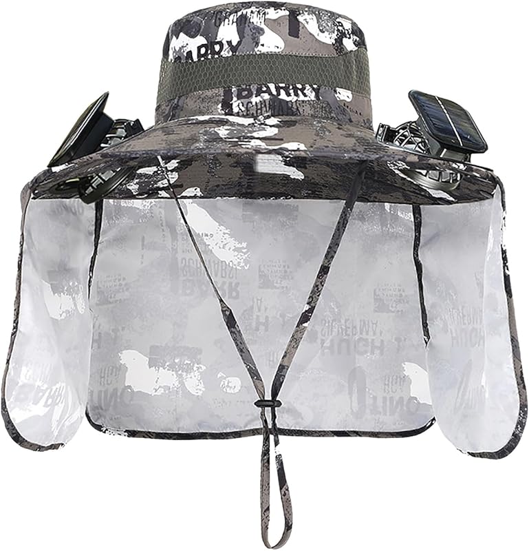 Outdoor Wide Brim Sun Hat with 2 Solar Fan - 2025 Sun Bucket Hat for Men Women, UPF 50+ Bucket Fishing Beach Hat Fan Built in