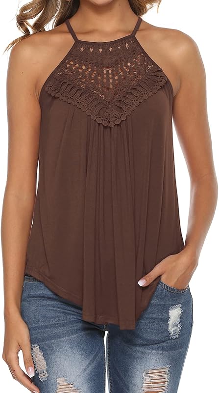 Bluetime Halter Tops for Women Sexy Sleeveless Lace Crochet Dressy Flowy Tank Top Cute Summer Shirts