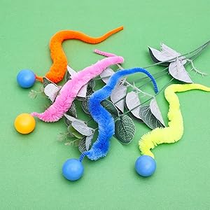 Yuannee Balle Chat,6 PCS Balle Interactive pour Chat avec Plumes Jouet Magique Rebondissant en Caoutchouc Multicolore Balles de Jeu d'Intérieur à Longue Queue Stimulation Motrice pour Chaton & Adulte
