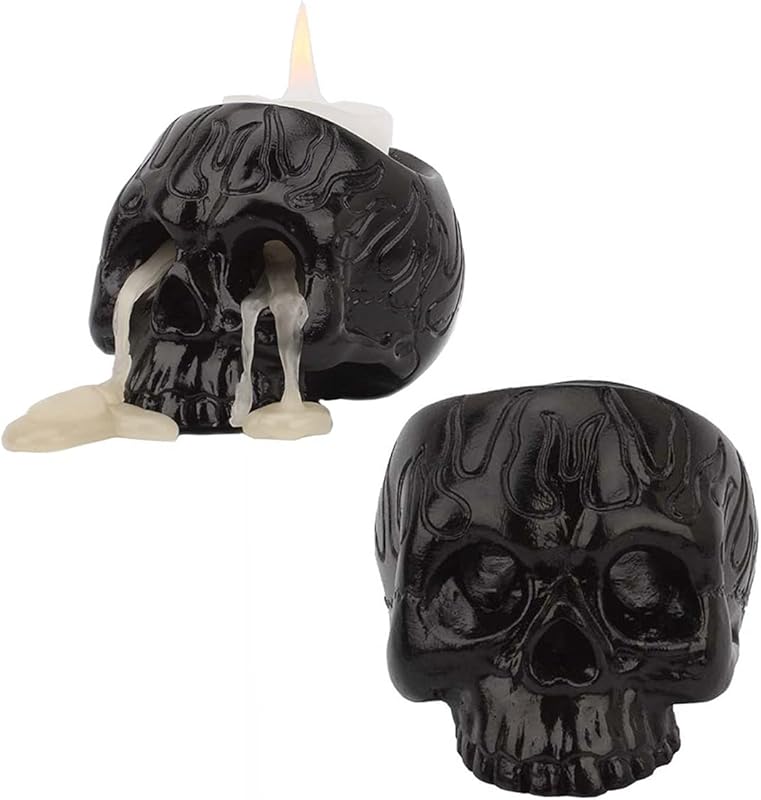 1 PCS Skeleton Skull Candlestick Holder Halloween Home Party Decorative Resin Skeleton Candle Holder Themed Bar Decoration (White)