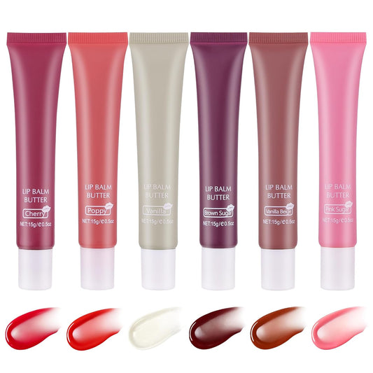 2-in-1 Silky Lip Butter Balm & Lip Gloss, Hydration with Shea & Olive Oil Blend, Non-Sticky Moisture for Chapped Lips, Natural Ingredients (6 Colors)