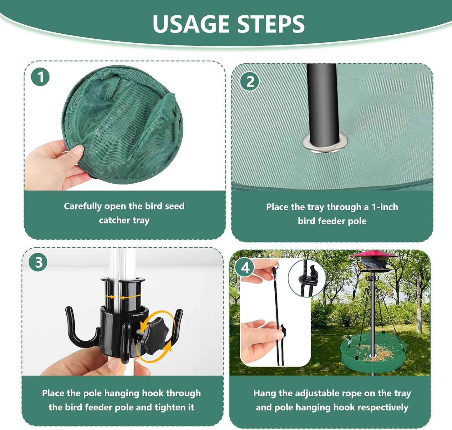 20'' Bird Seed Catcher Tray for Pole Mounted Bird Feeder, Birdseed Hoop with Holes Fits 1'' Pole for Birds Feeders Outdoors, Backyard, Garden (1)