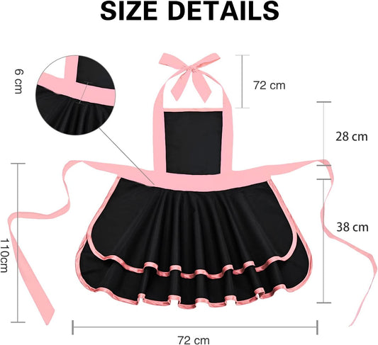 Violet Mist Cute Lovely Retro Aprons for Women Girls Ladies Sexy Vintage Aprons Black Pink Vintage 50s Apron Halloween Christmas Apron Cooking Kitchen Ruffle Apron for Housewife Waitress Mother's Gift