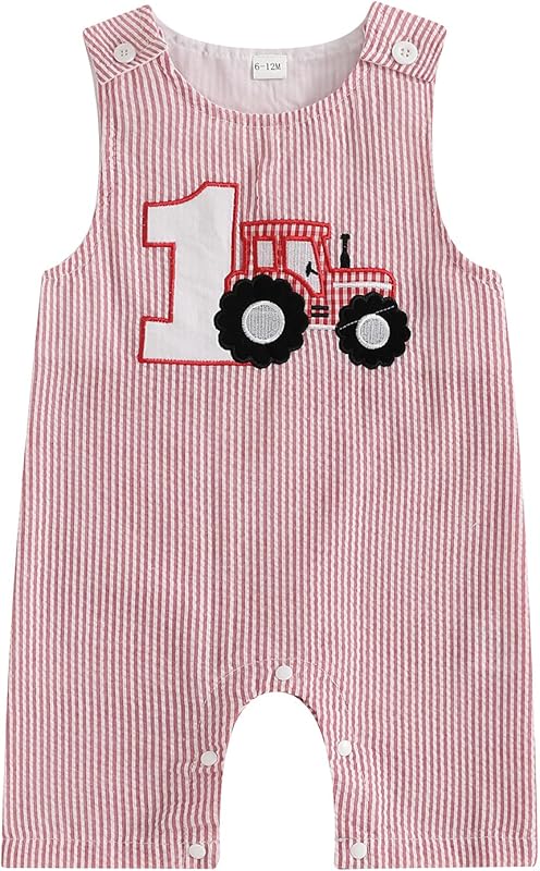 Baby Boy Birthday Outfit Sleeveless 1st Embroidery Birthday Romper Jumpsuit Cute One Piece Cake Smash Outfits