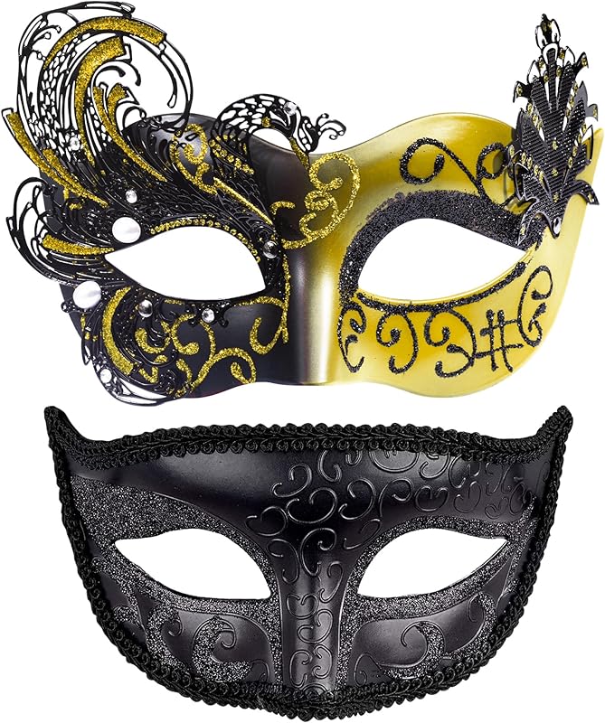 SIQUK Couple Masquerade Masks Metal Venetian Party Mask Halloween Costume Mask Mardi Gras Mask for Couples Women and Men