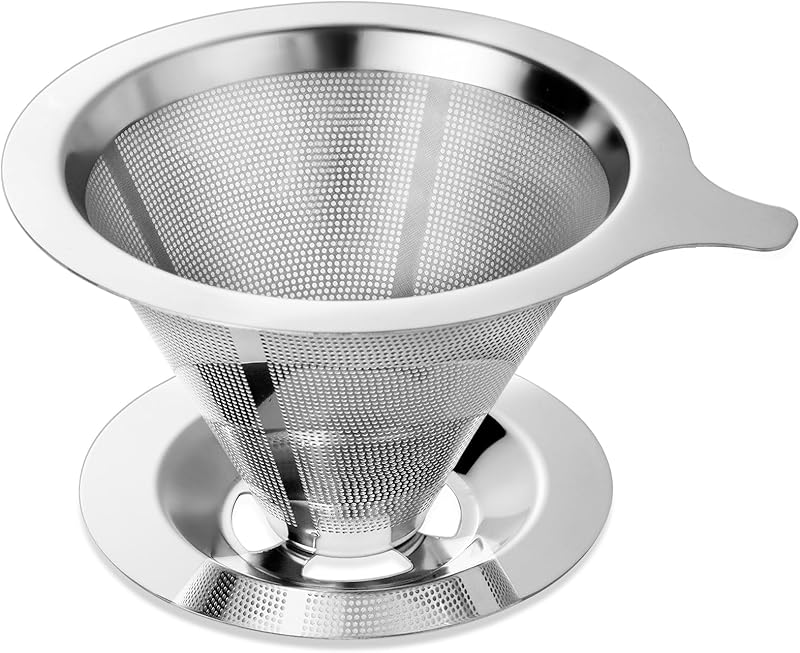 Upgraded Pour Over Coffee Filter, Coffee Dripper, Paperless Mess Stainless Steel Coffee Filter, Maker One to Two Cup Coffee, Easy to Use and Clean (Middle(1-2CUPS))