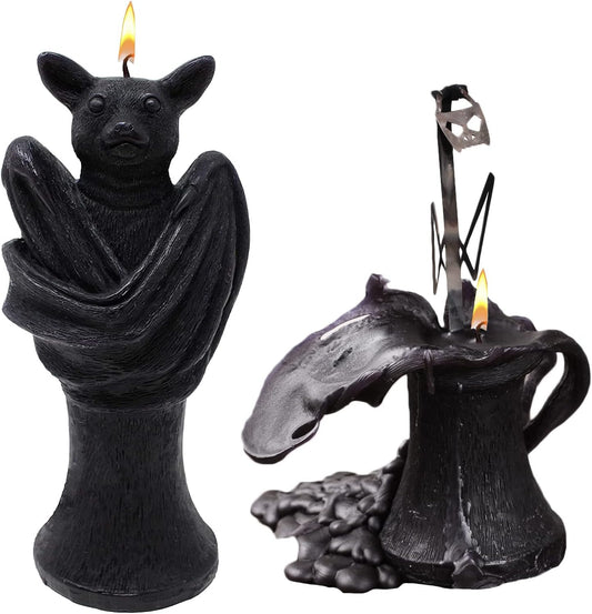 Bat Shaped Candle Decorations Skeleton Inside When It Melts - Spooky Decorations & Decor - Skull & Bones Candles - Vegan 100% Vegetable Wax 6x3 Vintage Spook Home Horror Room Decoration