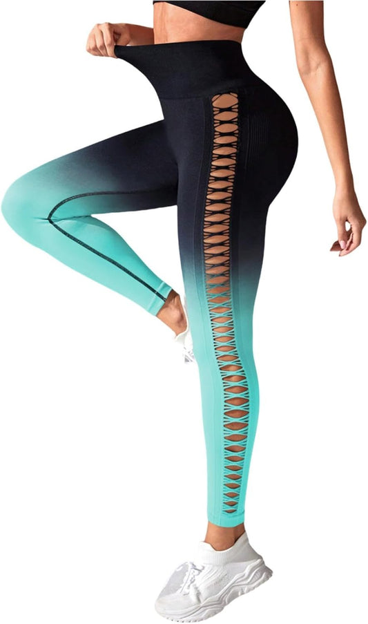 Gradient High Waist Side Mesh Yoga Leggings Women's Running Fitness Hip Tight Sports Yoga Pants