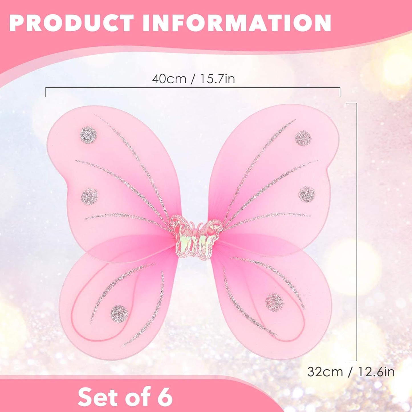 kilofly 6 Sets Angel Butterfly Wings Fairy Wands Princess Dress Up Costume