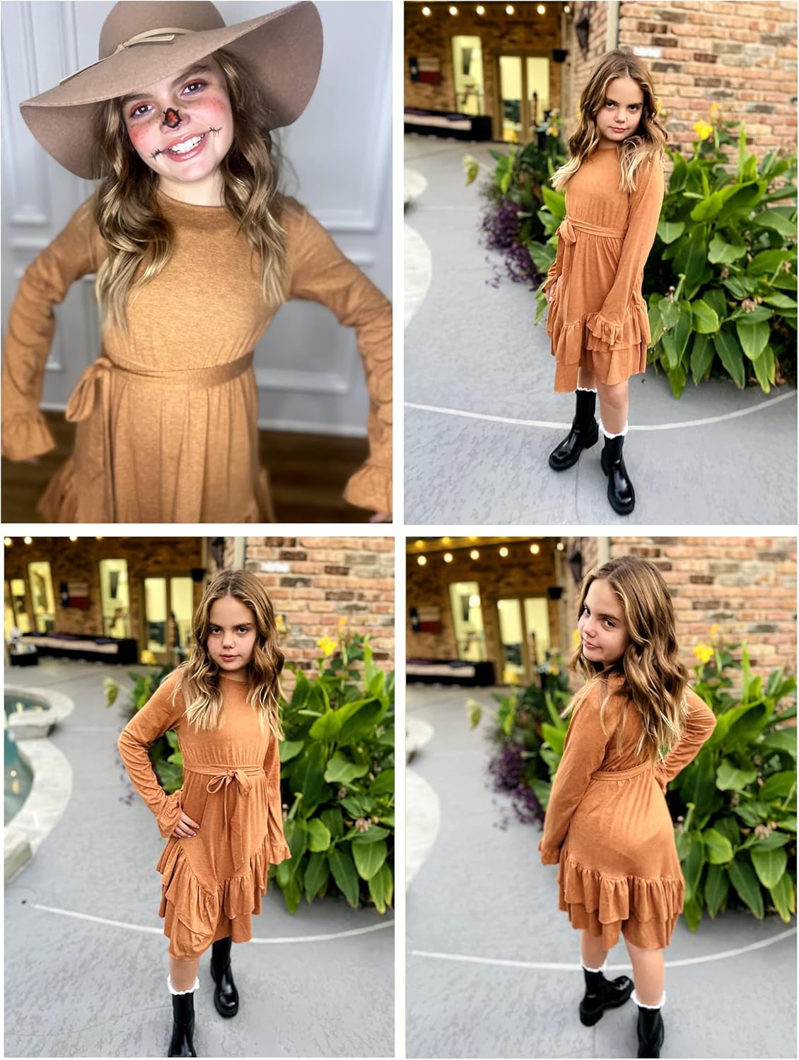 Arshiner Girls Dresses Loose Plain Casual Ruffle Swing Midi Dress with Belt for 5-14 Years