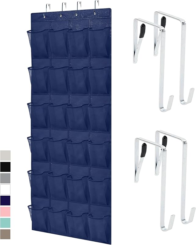 GORILLA GRIP Over the Door Shoe Organizer, 24 Large Breathable Mesh Pockets, Space Saving Hanging Storage Holder, Closet Rack Hanger Holds Up to 40 lbs, Hangs on Closets for Shoes, Accessories, Black
