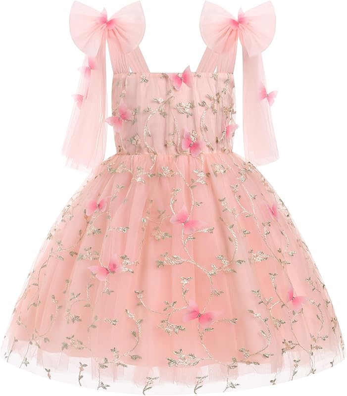 IMEKIS Toddler Girls Butterfly Birthday Dress Rainbow Tulle Formal Wedding Party Ruffle Tutu Dresses Photo Shoot