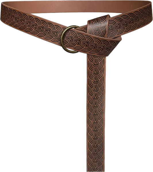 HiiFeuer Medieval Embossed PU Leather O-Ring Belt, Retro Renaissance Knight Belt