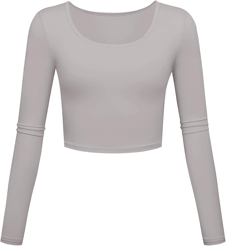 Long Sleeve Crop Tops for Women Workout Basic Clothes for Teen Ladies Fitted Slim Scoop Neck Cute Yoga Shirts